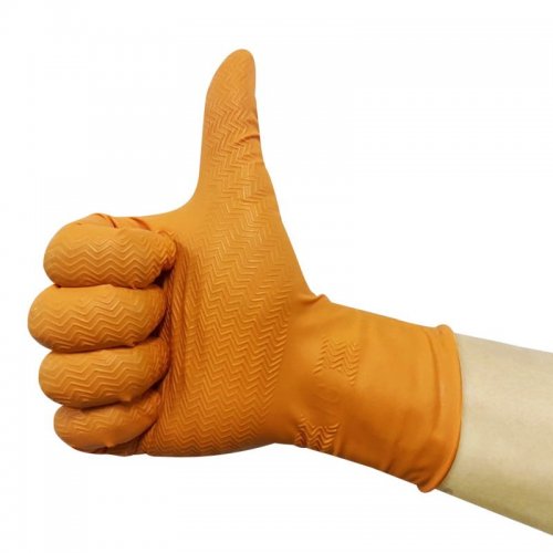 Rękawice nitrylowe mocne Krypton Gripper opakowanie 100 szt. (50 par) pomarańczowe